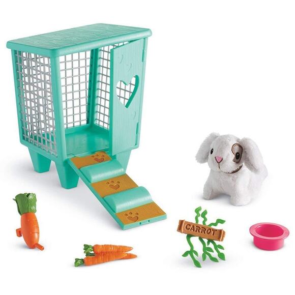 American Girl CARROT BUNNY Plush & HUTCH Rabbit Cage Bottle Dish Wellie Wishers! - Picture 2 of 5